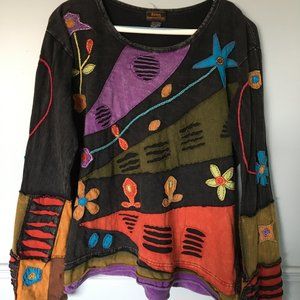 long sleeve hippie boho top. beautiful detail, bell type sleeves.